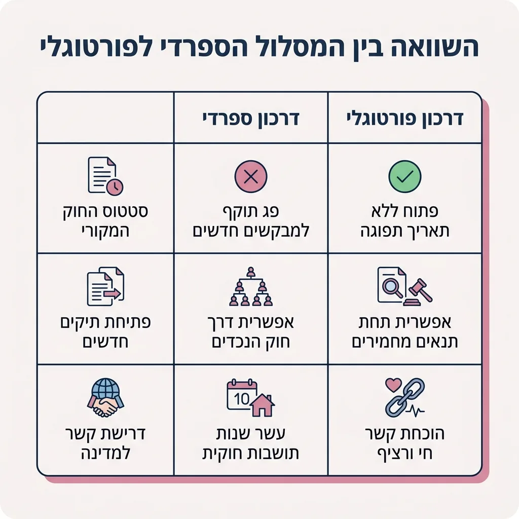 אינפוגרפיקה — השוואה בין המסלול הספרדי לפורטוגלי: השוואה בין דרכון ספרדי, דרכון פורטוגלי